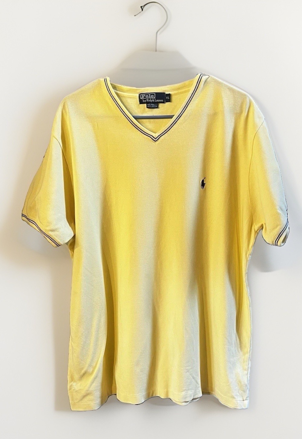 VTG Polo Ralph Lauren Shirt Men’s XL Yellow V Neck 90s USA Made Preppy Classic
