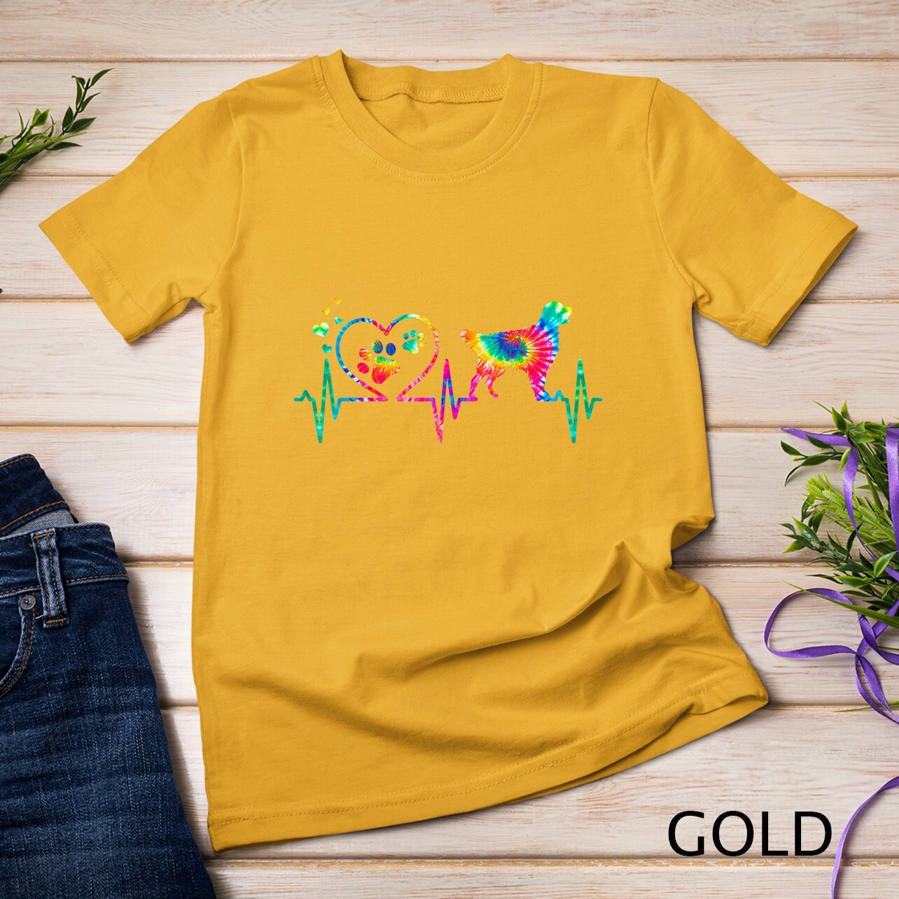 Golden Retriever Mom Dad Heartbeat Tie Dye Dog Gift T-Shirt Unisex T-shirt