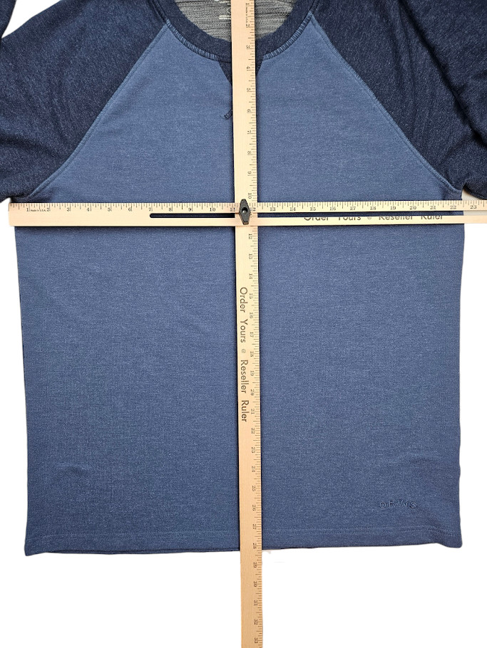 Orvis T-Shirt Mens Large Navy Blue Gray Long Sleeve Tee Cotton Crew Neck Sweater