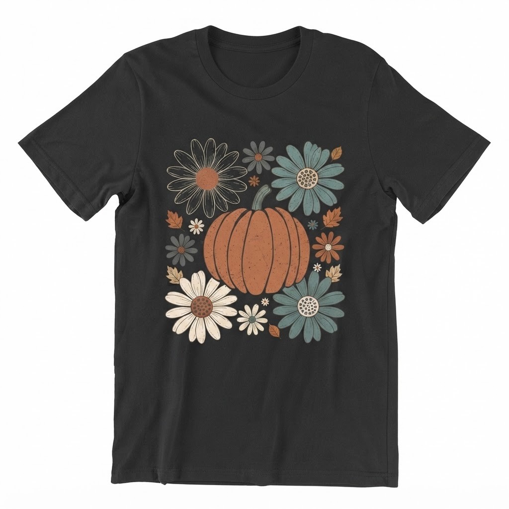 Floral Pumpkin T-shirt, Floral Fall Shirt, Autumn Fall Shirt, Retro Halloween