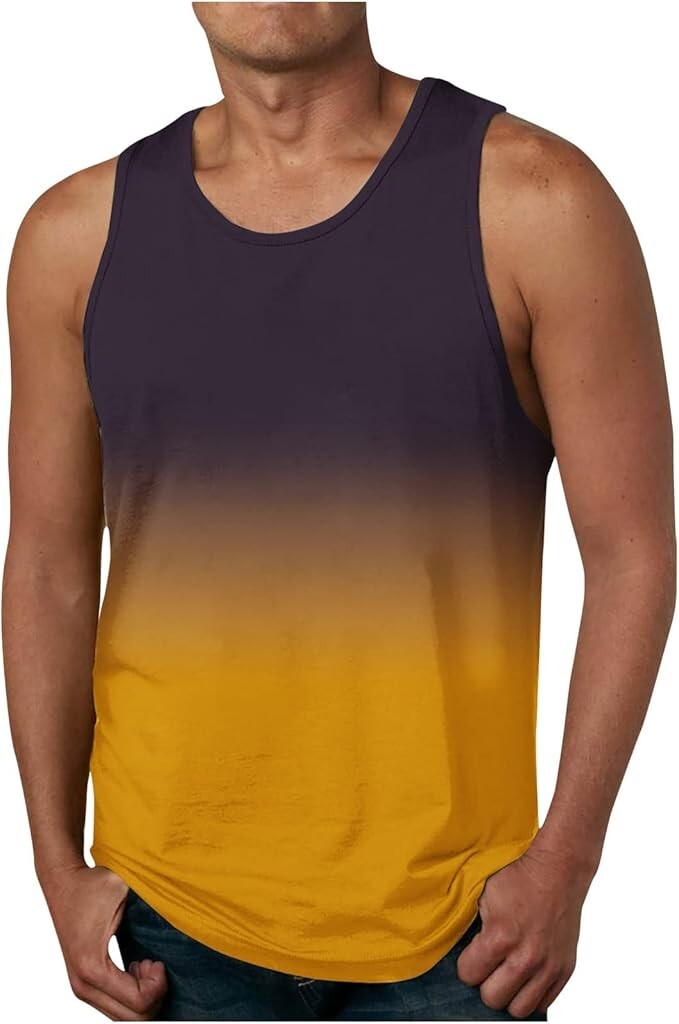 Mens Summer Casual Gradient Tank Tops Sleeveless Workout Muscle Shirts