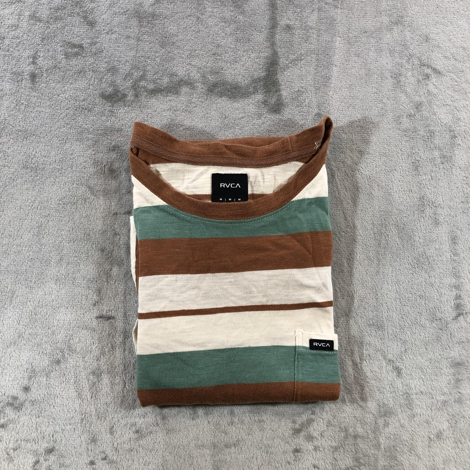 RVCA Magnolia Crew SS Shirt Mens Medium Multicolor Stripe Pocket Cotton Tee