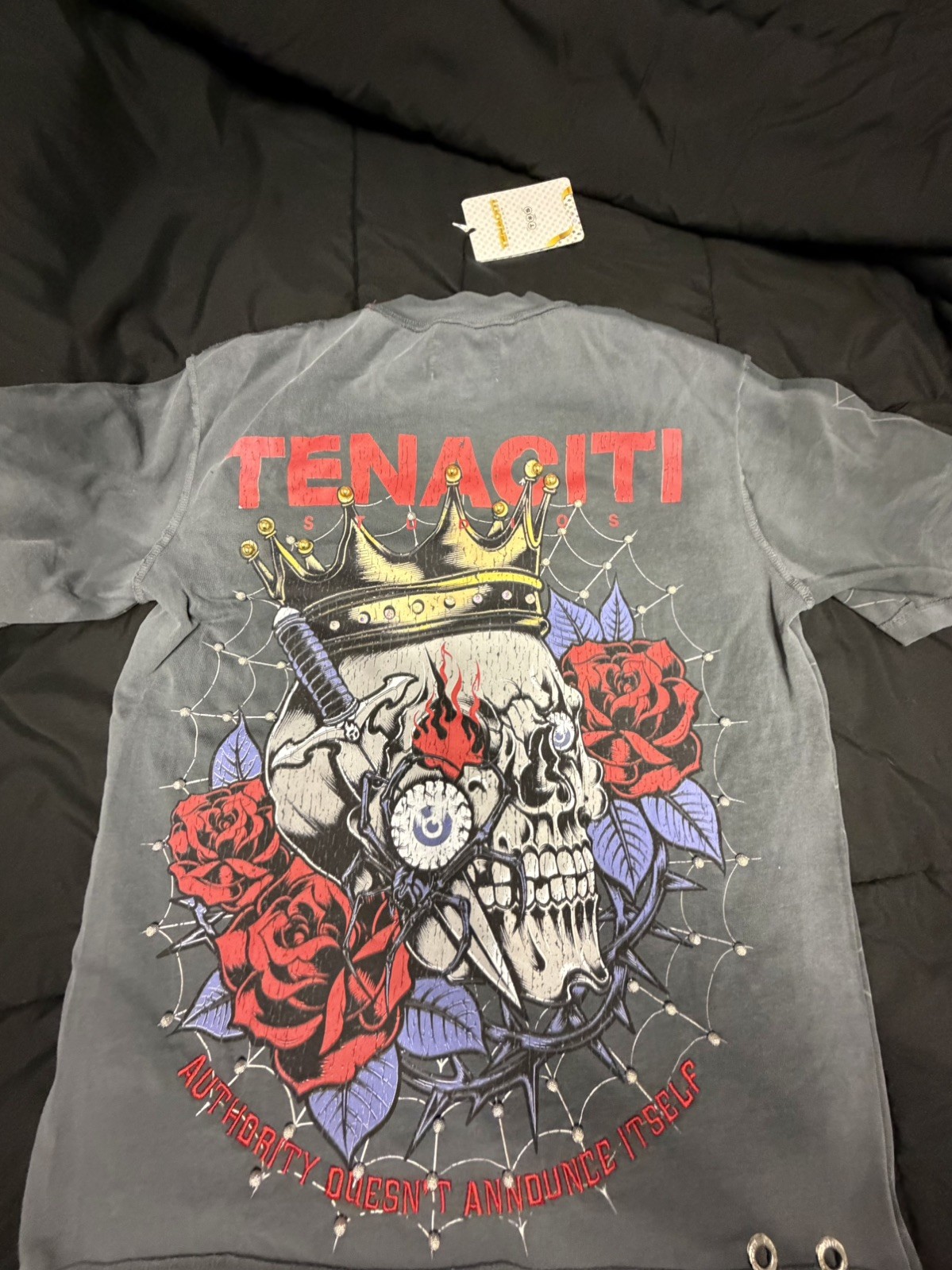 Tenaciti Studios Skull Roses Crown Graphic T-Shirt Gray S Tenaciti Logo 2022-23