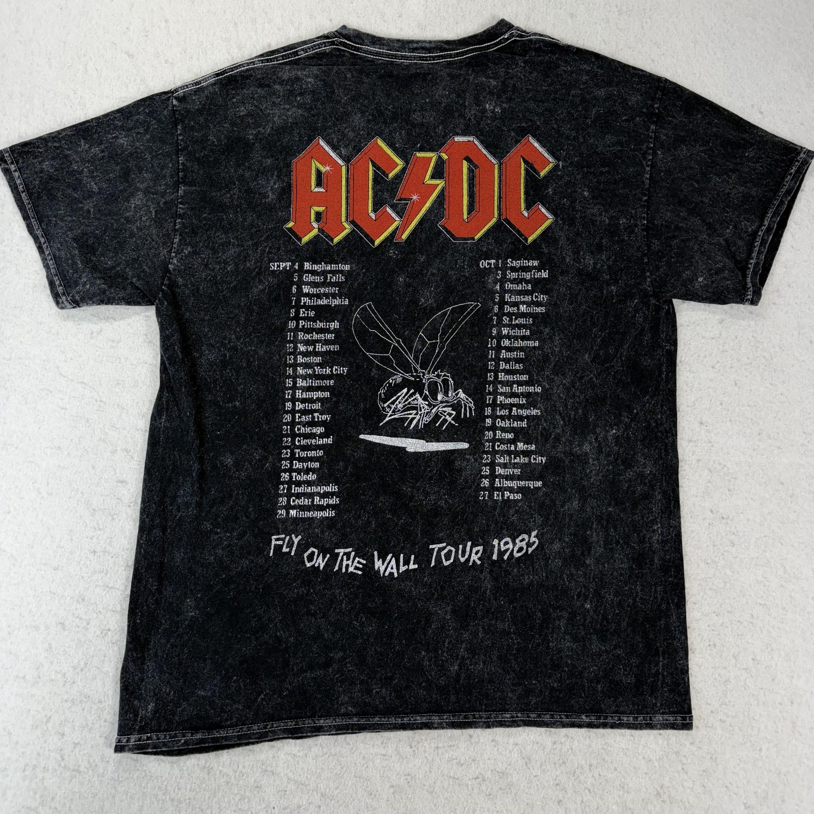 AC/DC Shirt Mens Medium Black Fly On The Wall Tour 1985 Rock Band Graphic Tee