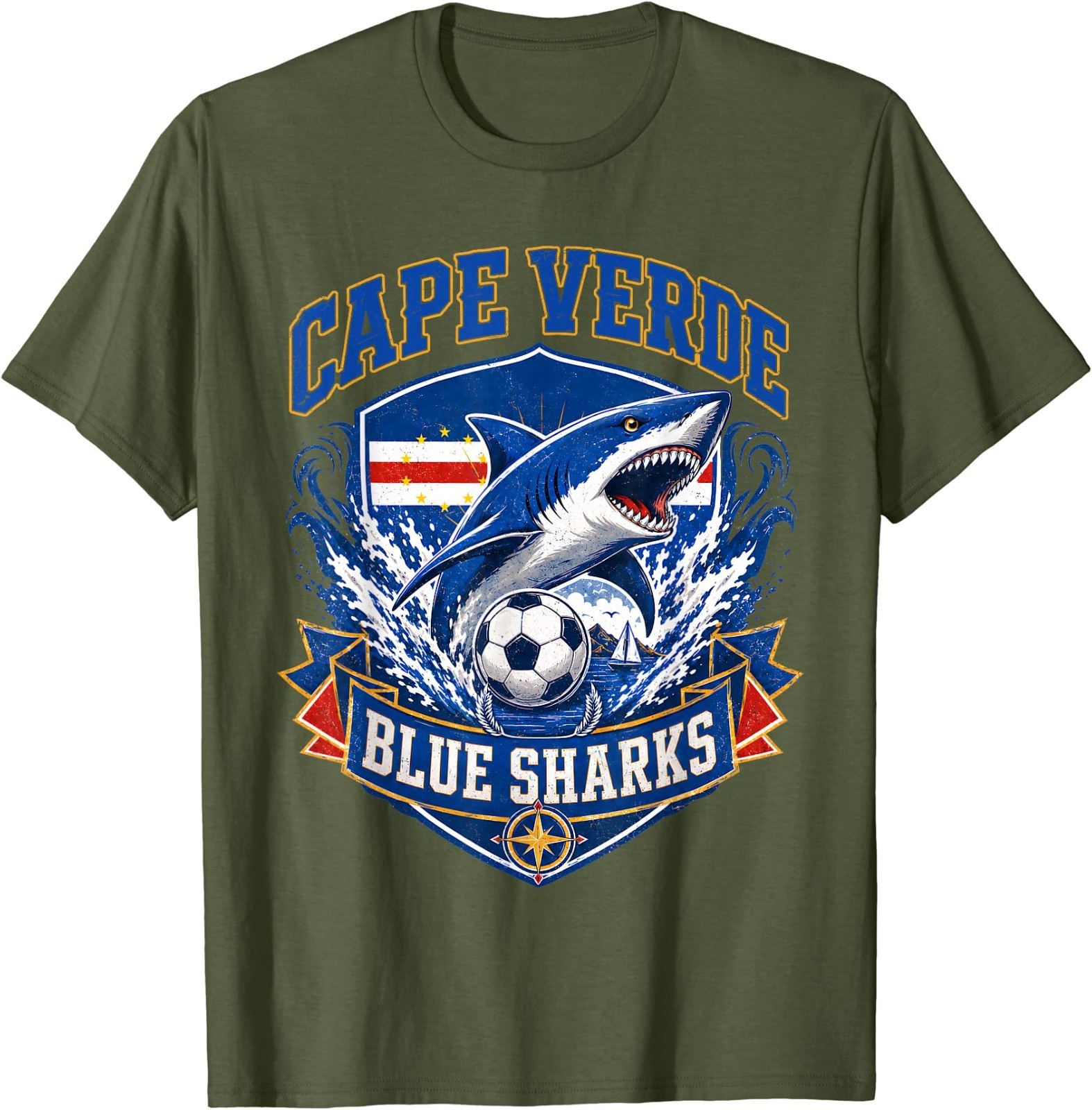 Cape Verde Flag Shark Cape Verdean Roots Cabo Verde Pride T-Shirt
