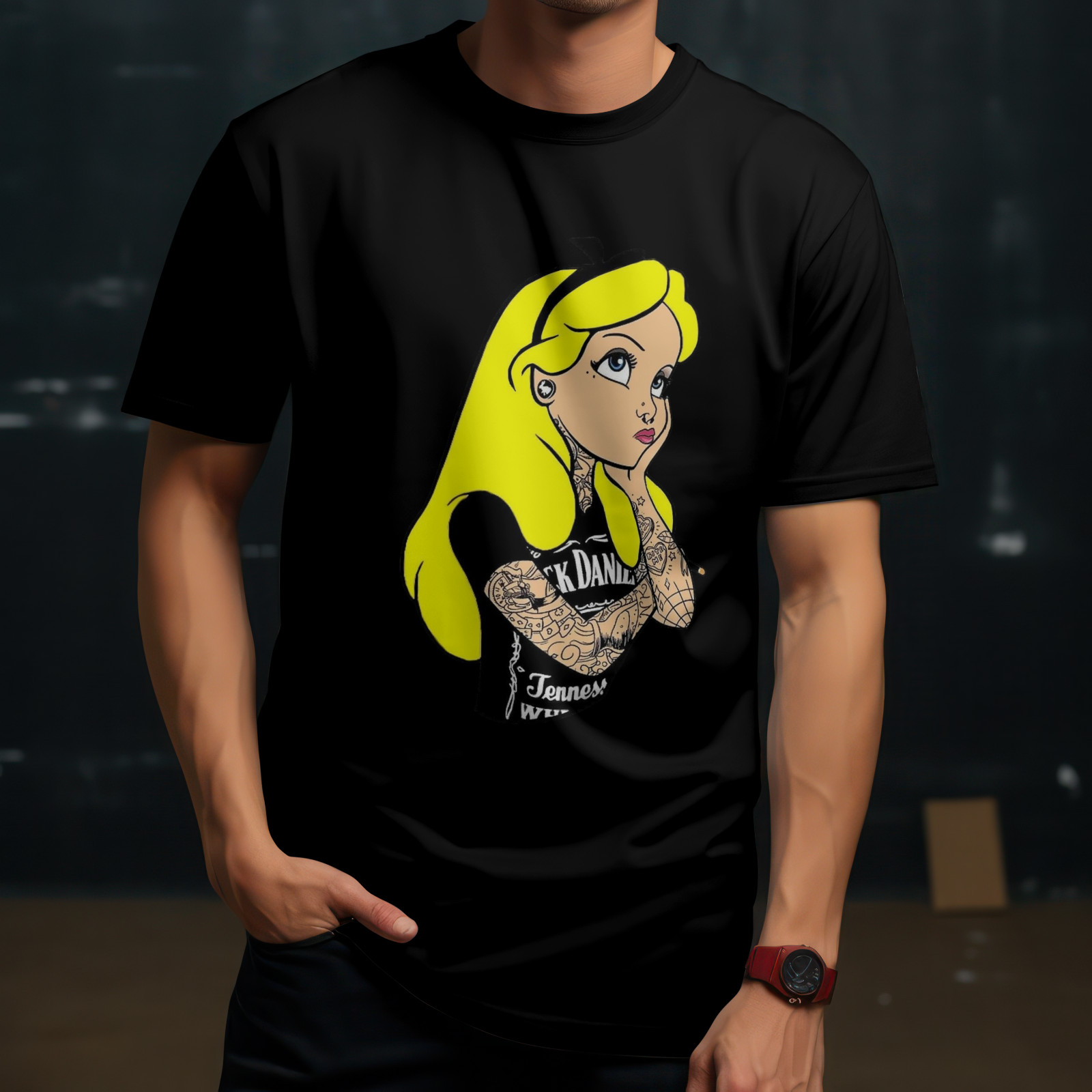 ALICE IN WONDERLAND TATTED T-Shirt | Disney Animated Film Tee | Jack Daniels Top
