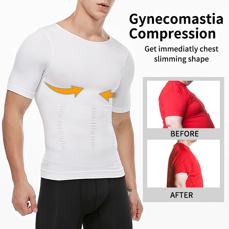 3 Pack Men Body Shaper Slimming Shirts Vest Compression Short Sleeve Shapewear