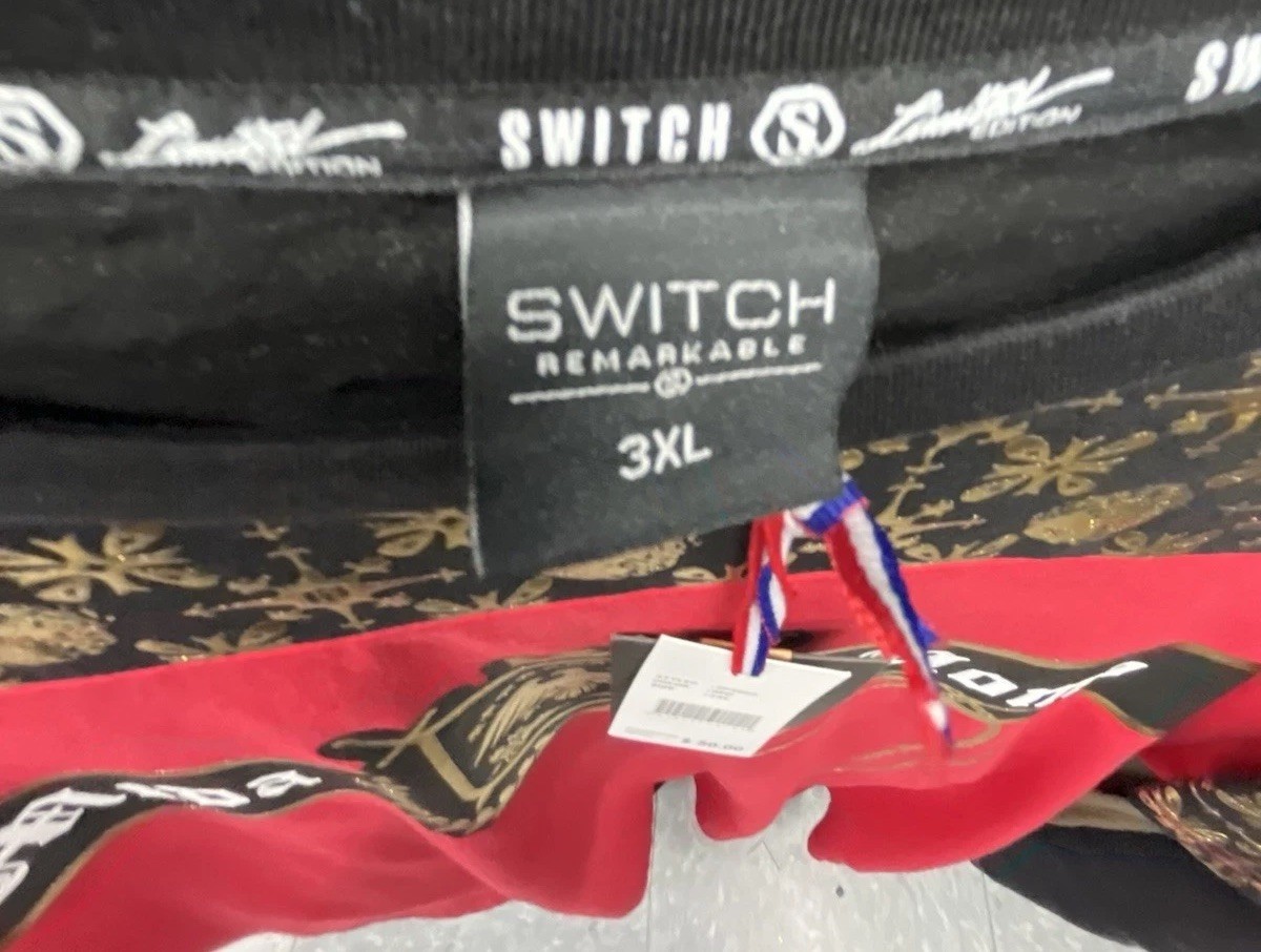 NWT Mens SWITCH Short Sleeve Red Black Gold Foil Eagle Design T-shirt Size 3XL