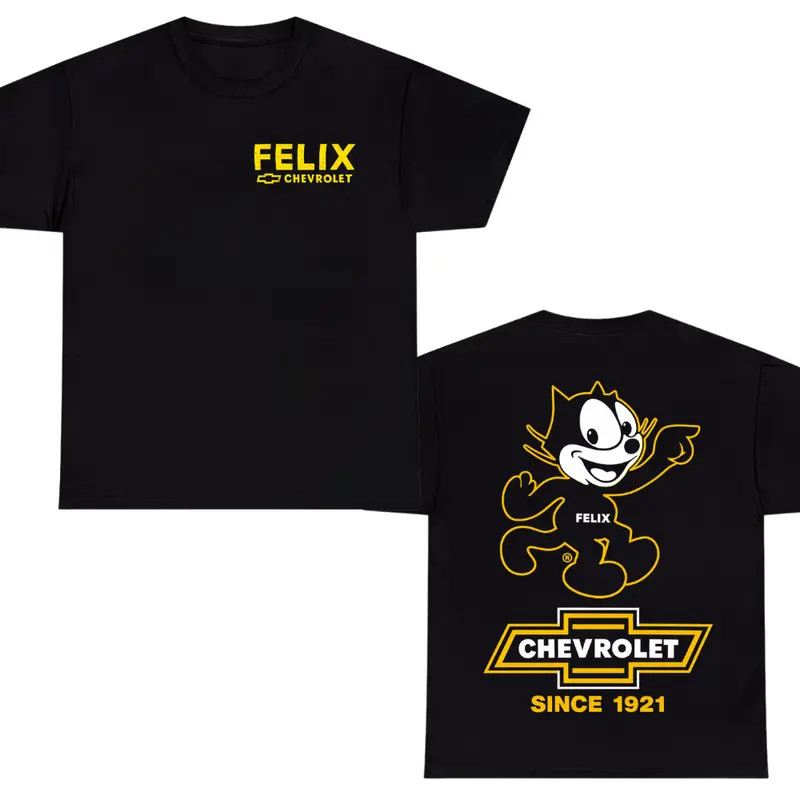 Felix Chevrolet Since 1921 Graphic T-Shirt – Retro Felix Cat Outline Logo Tee, C