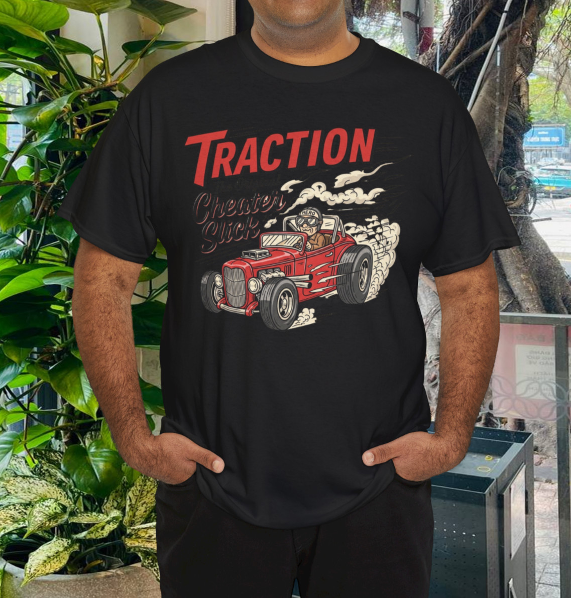 Hurst Slicks Traction T-Shirt Chevy Ford Mopar Drag Racing Hot Rods