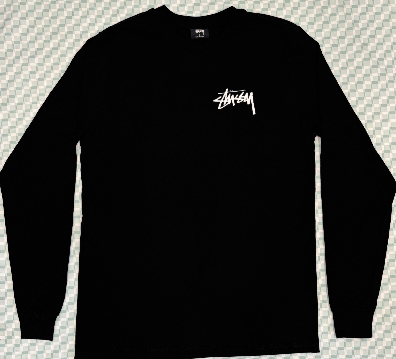 Stussy Basic Long Sleeve Logo Black Tee Mens Size S