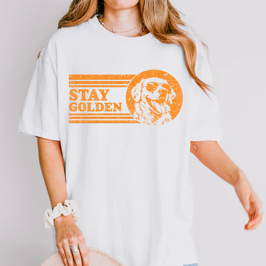 Retro Golden Retriever T Shirt Stay Golden Dog Lover Gift Vintage Sunglasses Tee