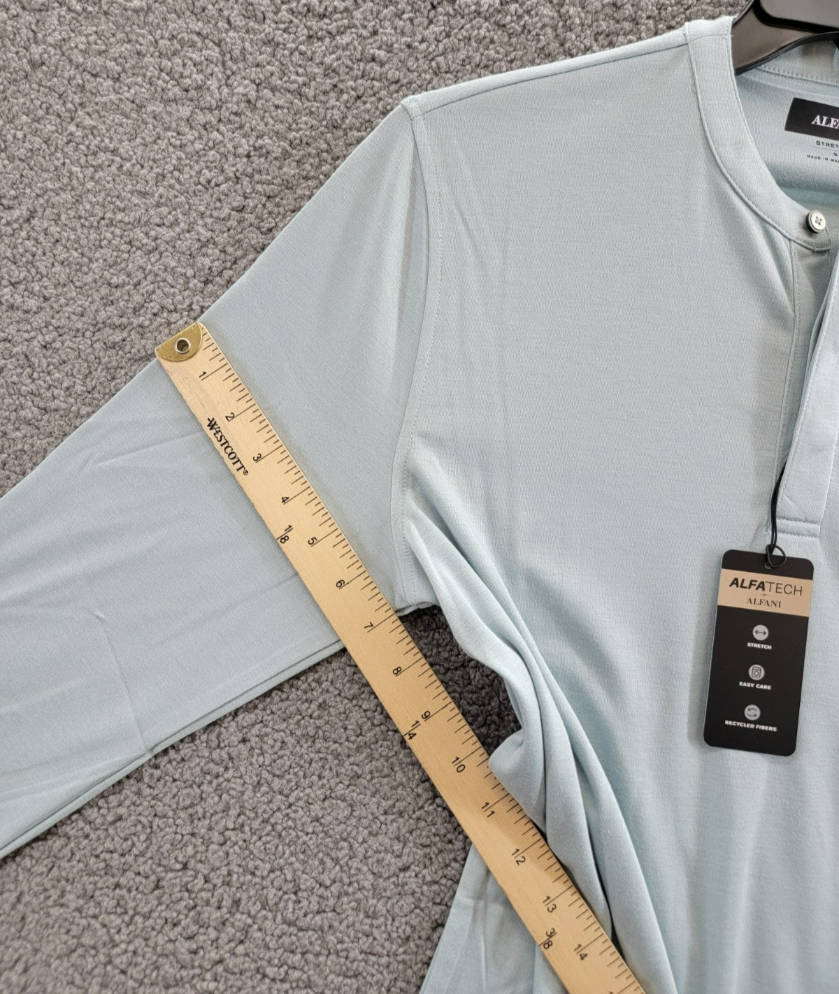 Alfani Alfatech Solid Henley Neck Shirt Men’s S Cloud Blue Long Sleeve Pullover