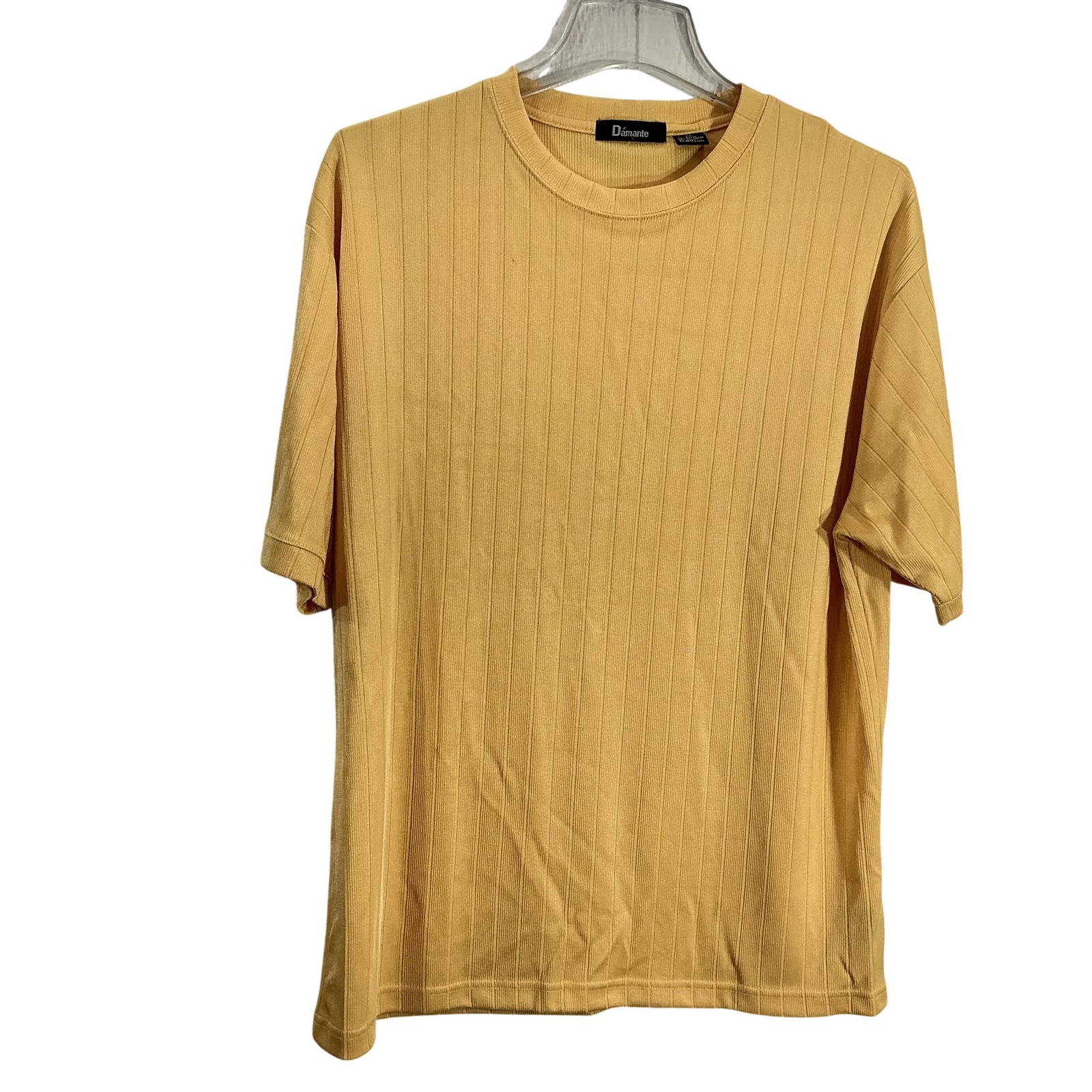 Dámante Shirt Mens XL Yellow Ribbed Vertical Stripe Short Sleeve Crewneck Knit