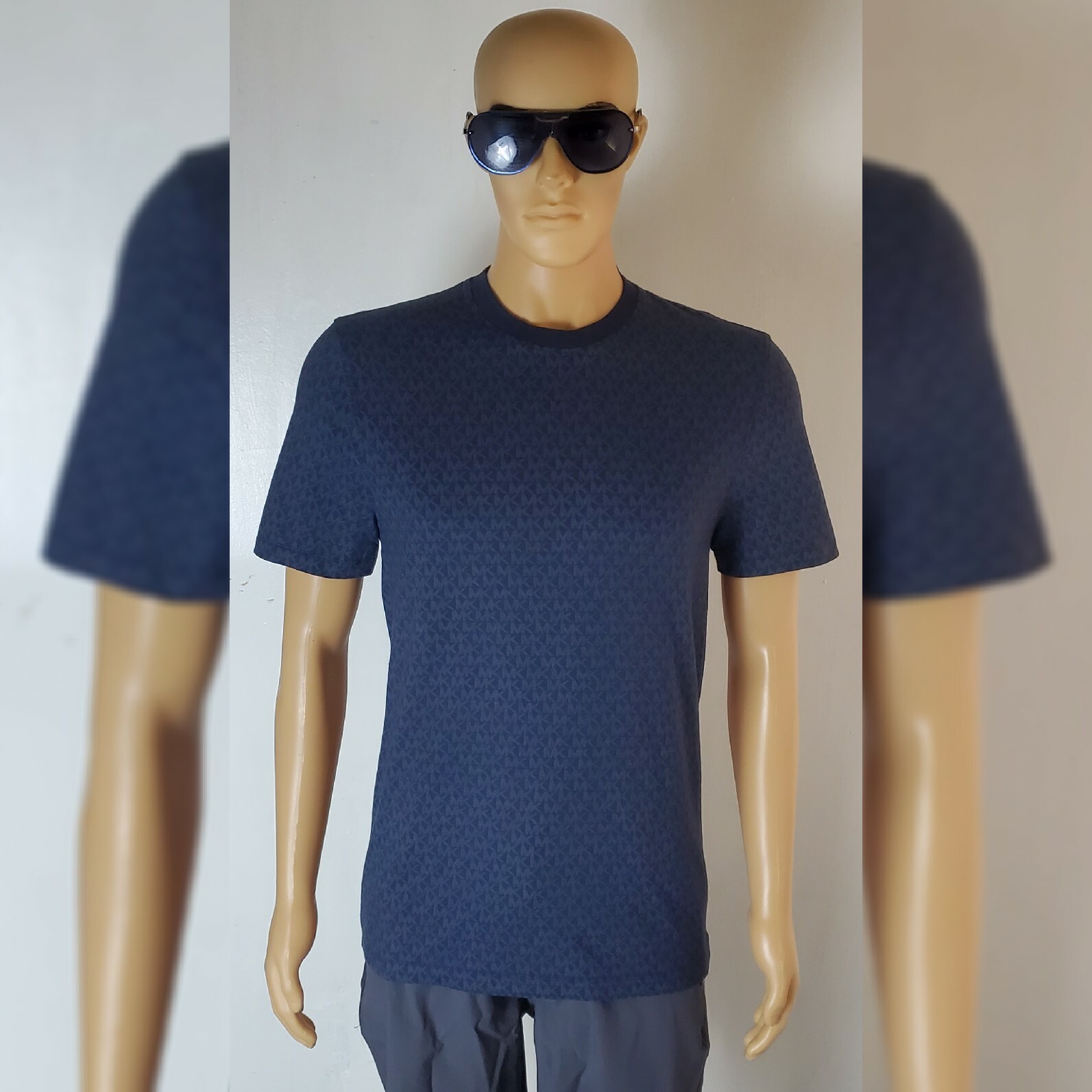 NWT MICHAEL KORS SHORT SLEEVE TSHIRT MEN’S ALLOVER MK LOGO PRINT SIZE M BLUE