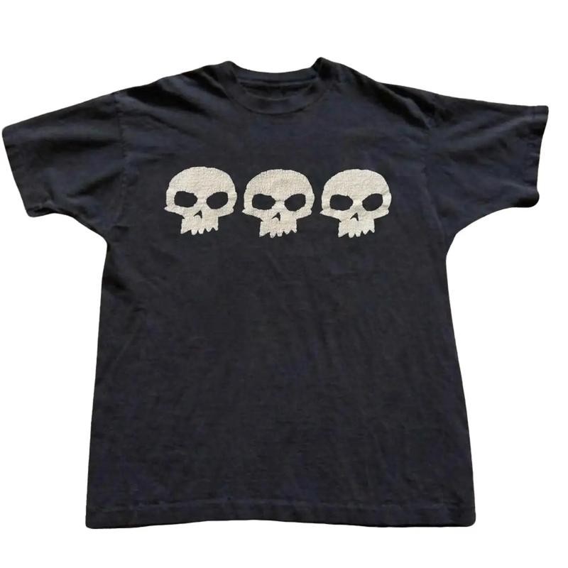 Funny Unisex Black Skull Graphic Tee Y2K Gothic Grunge Emo Streetwear Gift