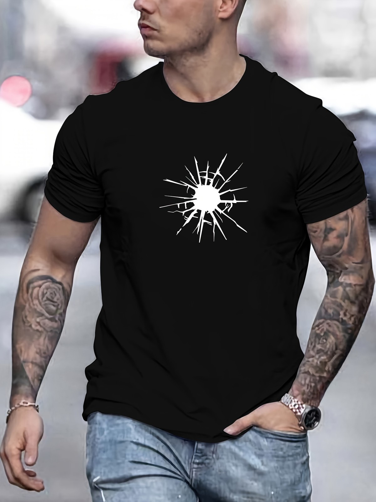 Men’S Cracked Pattern Summer Casual Short-Sleeve T-Shirt