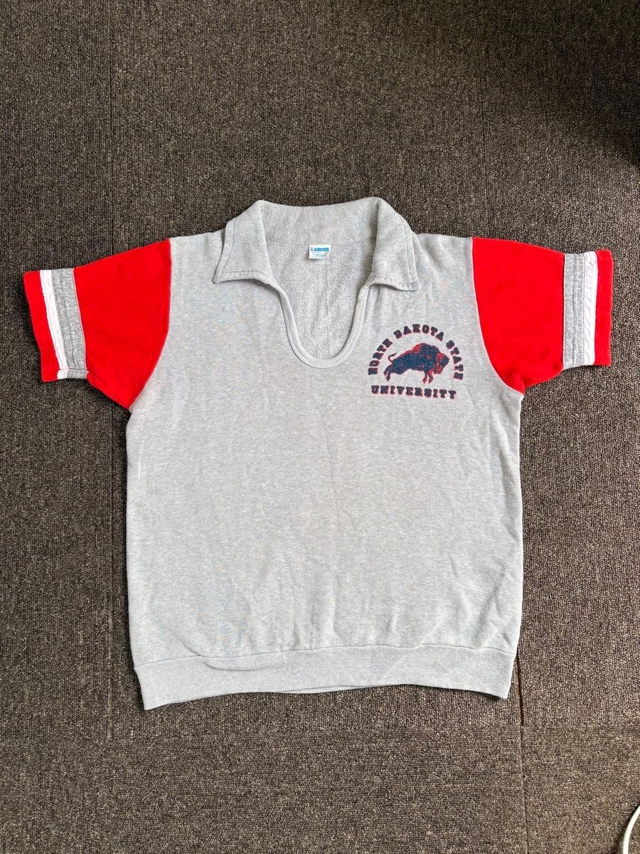 Vintage Late 70s Champion Blue Bar Tag Collared Short Sleeve Sweatshirt NDSU M
