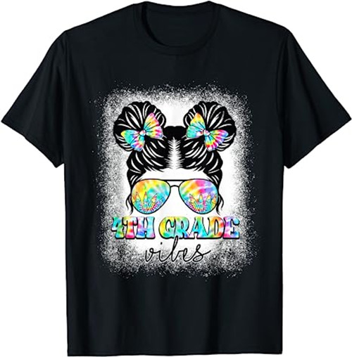 4th Grade Vibes Messy Hair Bun Girl Back To School First Day T-Shirt
