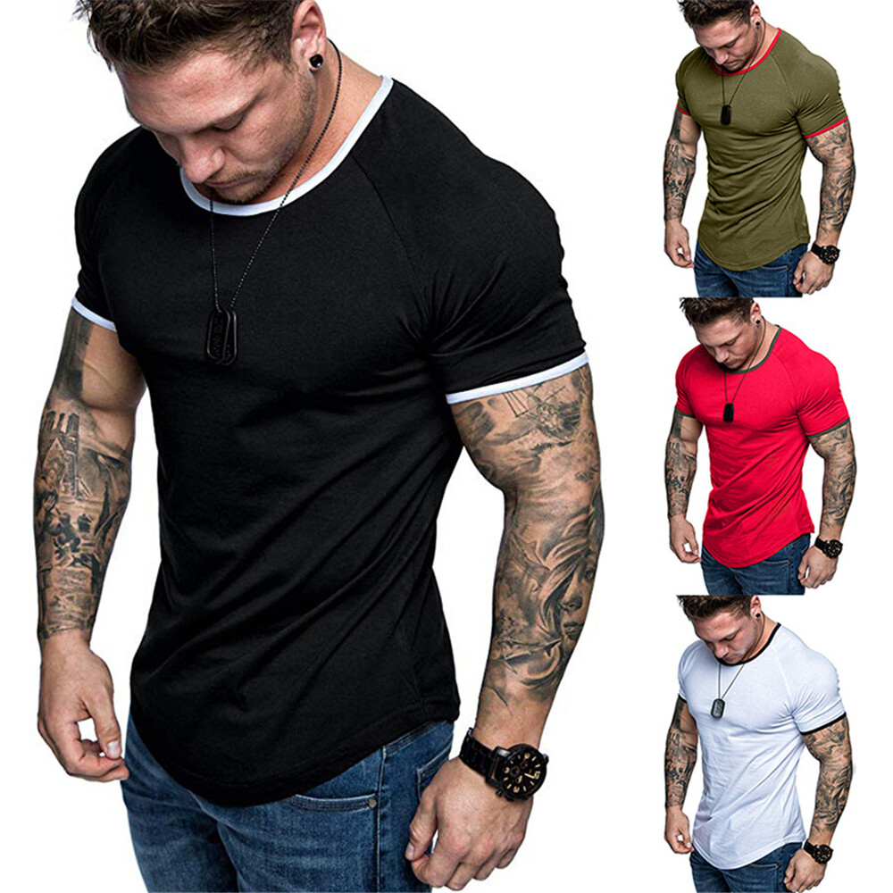 Men Short Sleeve Tops T-shirt Baggy Fit Sport Gym Muscle Tee Workout Training