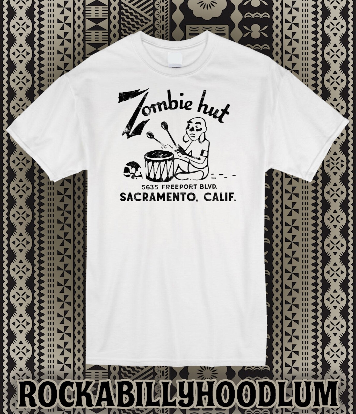 Retro Tiki Art Tee T Shirt Bar Mug Restaurant Zombie Hut Sacramento CA