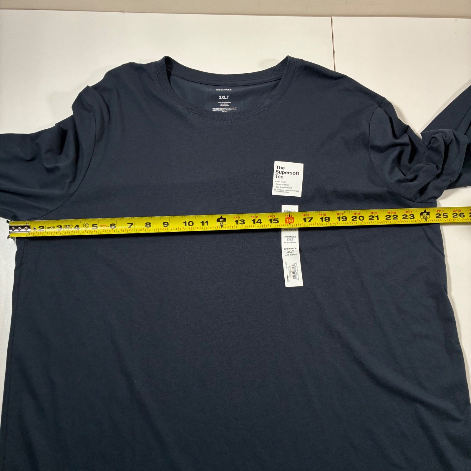 NEW Sonoma Long Sleeve Tee Mens 3XLT Tall Blue Supersoft Crewneck Cotton Blend