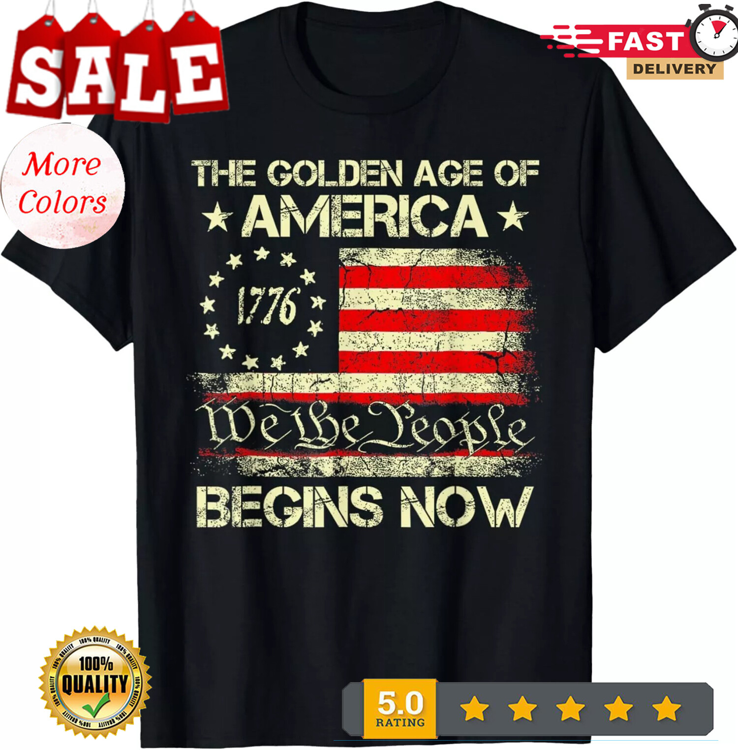 2025/The Golden Age Of America Begins Right Now USA Flag Vintage Unisex T-Shirt