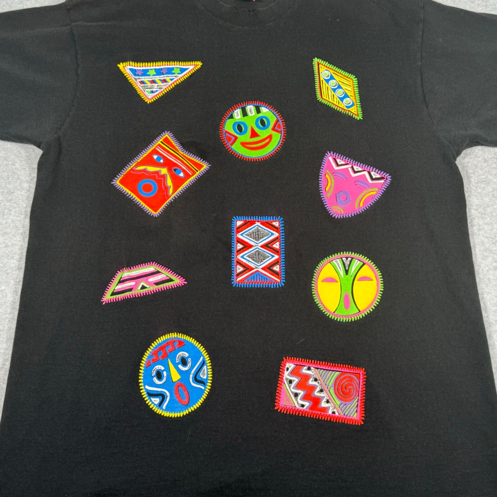 Vintage Shirt Adult Large Black Aztec Symbols Faces Single Stitch Mens 90s