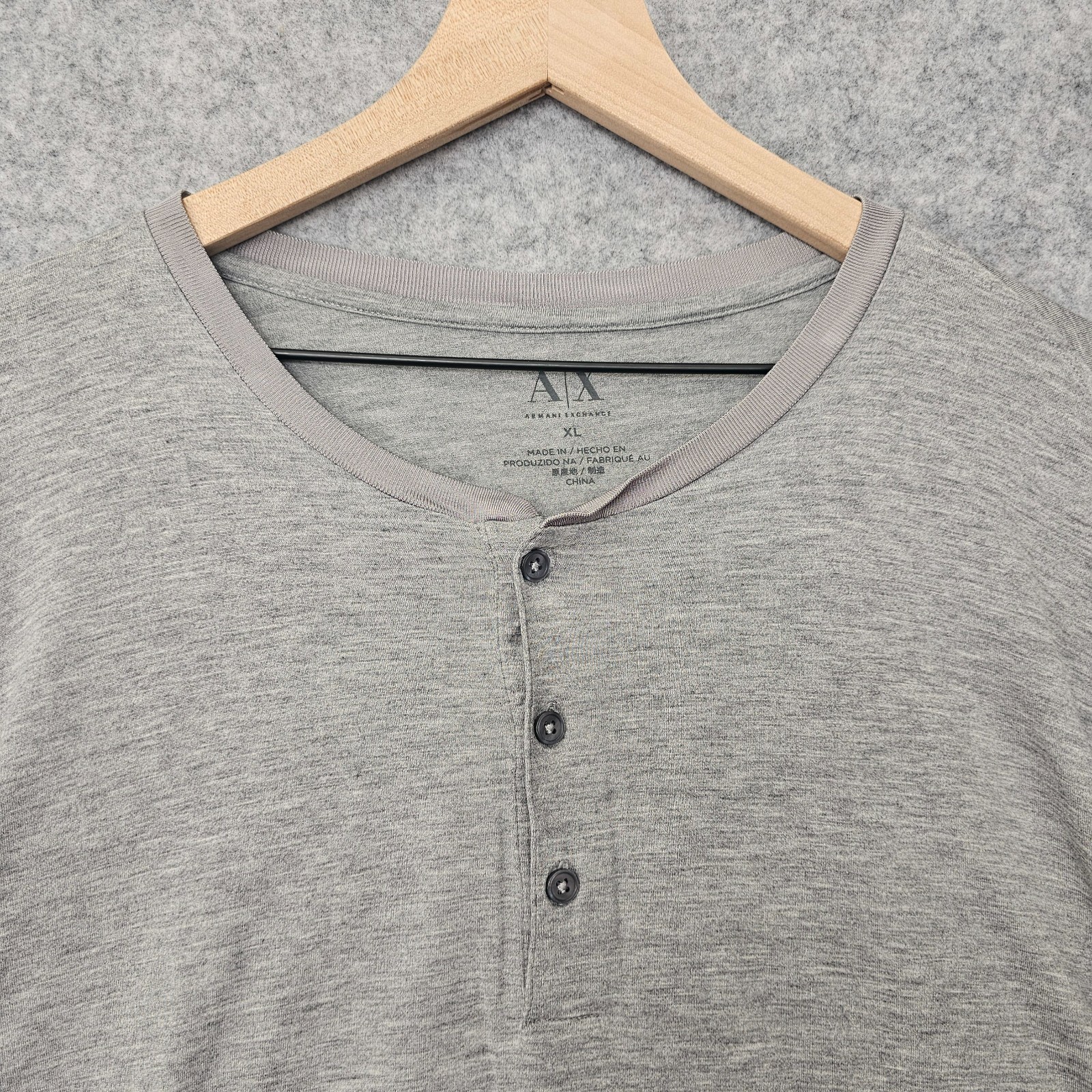 Armani Exchange Shirt Mens Large Gray Henley Popover Tee Cabincore Cottage 23×29