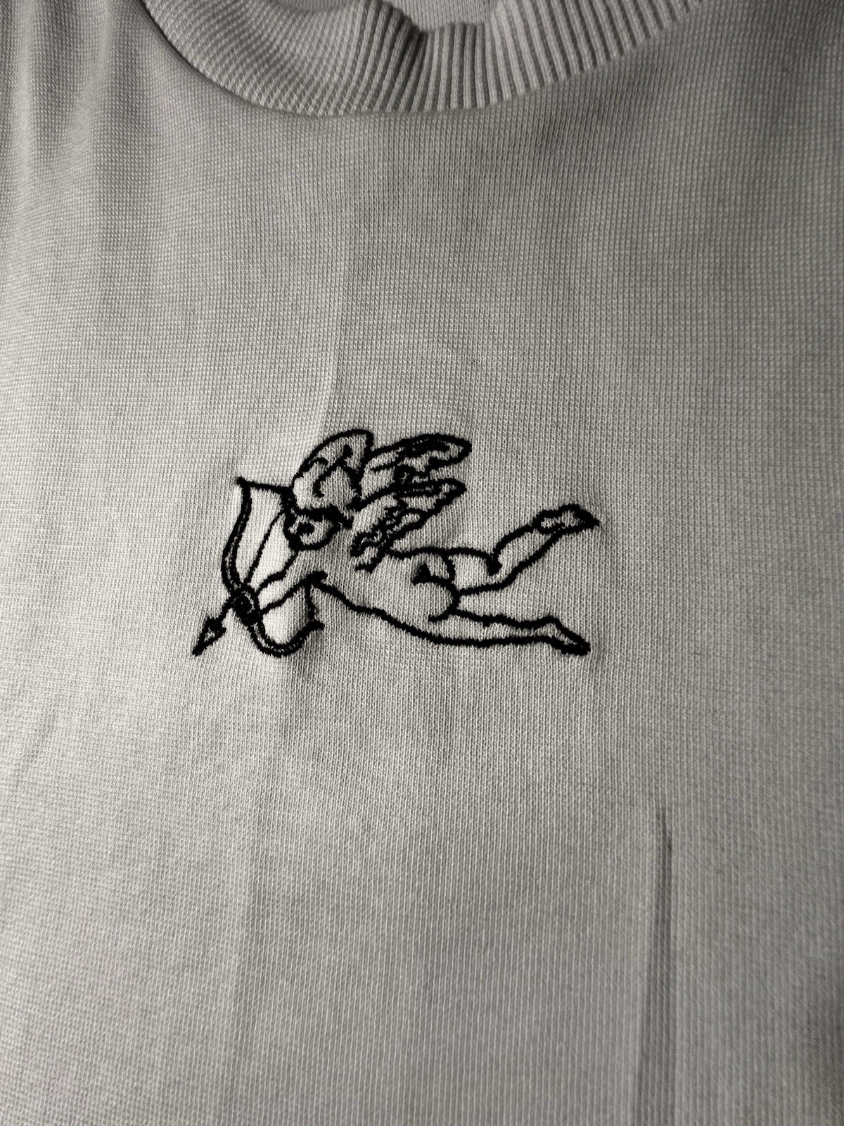 ASOS DESIGN Off White Ribbed Tank Top Cherub Cupid Embroidered Graphic Mens M