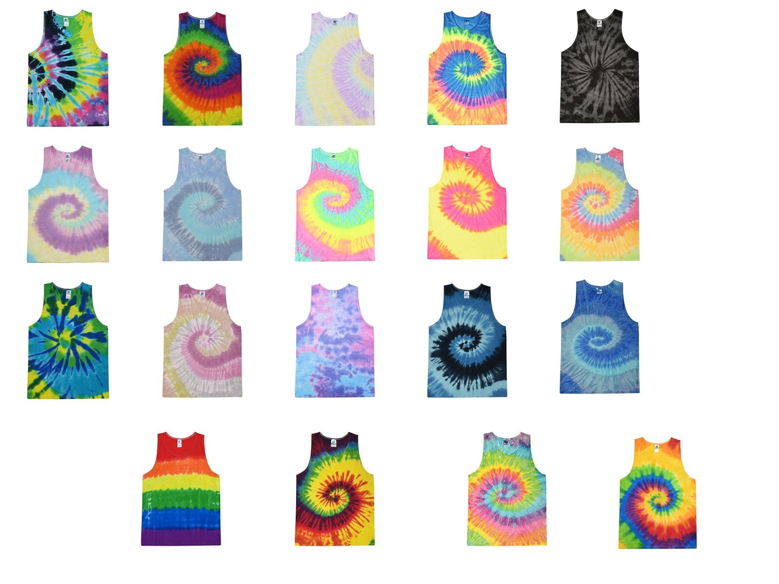 Multi-Color Tie Dye Tank Tops Sleeveless T-Shirts Adult S to XXXL Cotton