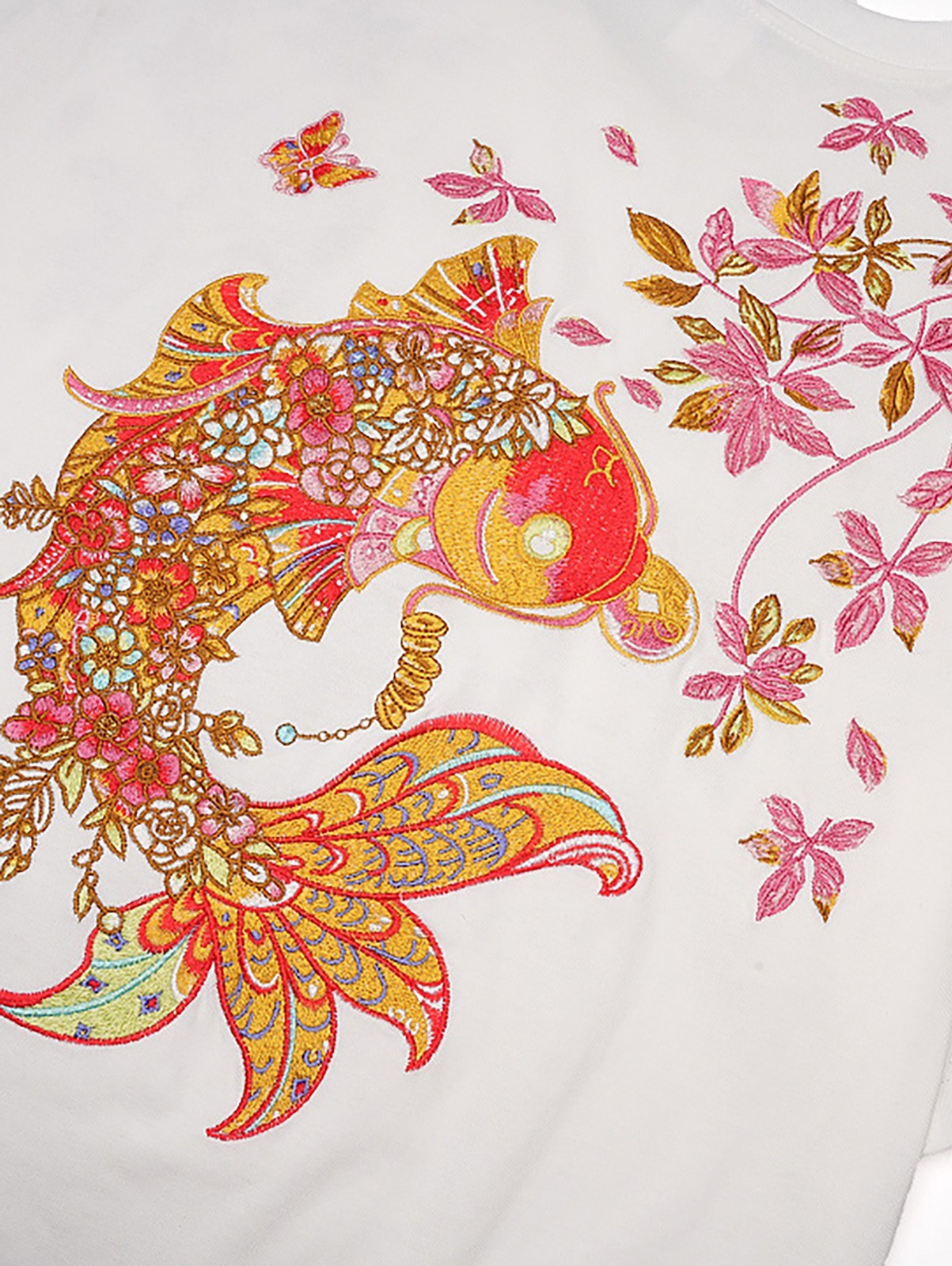Niepce Men’s Floral Koi Fish Embroidery Tee Japanese Streetwear T-Shirt