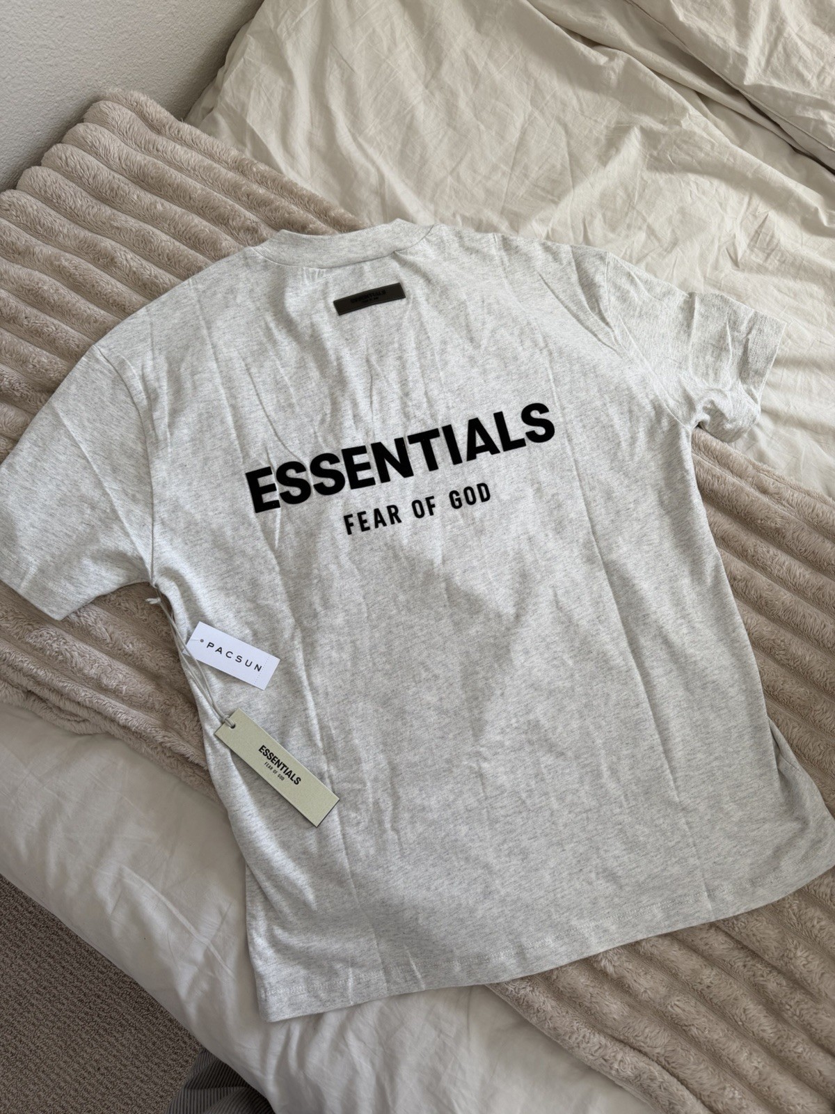 Essentials Fear of God ESSENTIALS oatmeal Gray Logo Graphic Crew Neck T-Shirt XS