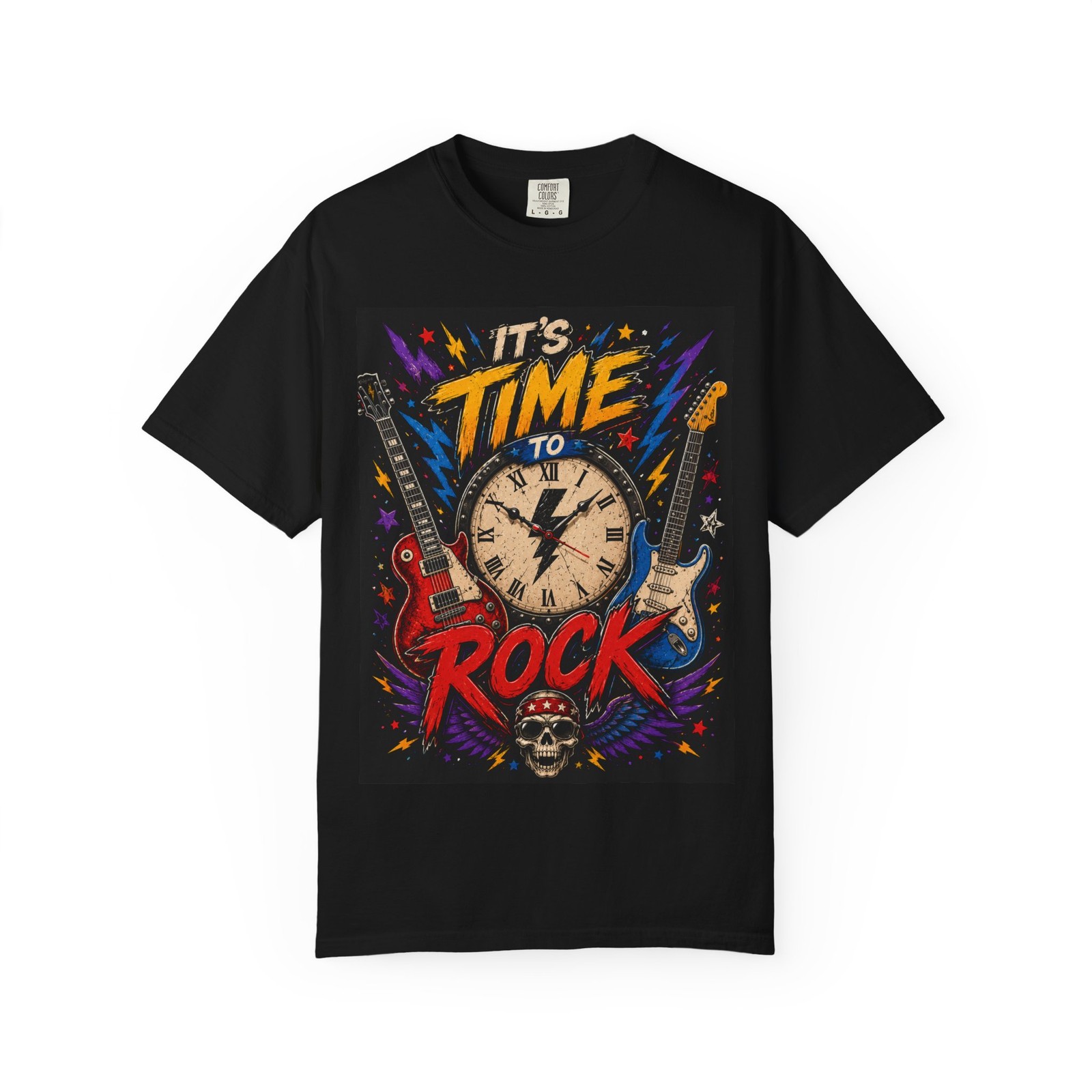 It’s Time to Rock T-shirt | Electric Guitars Clock Skull Design