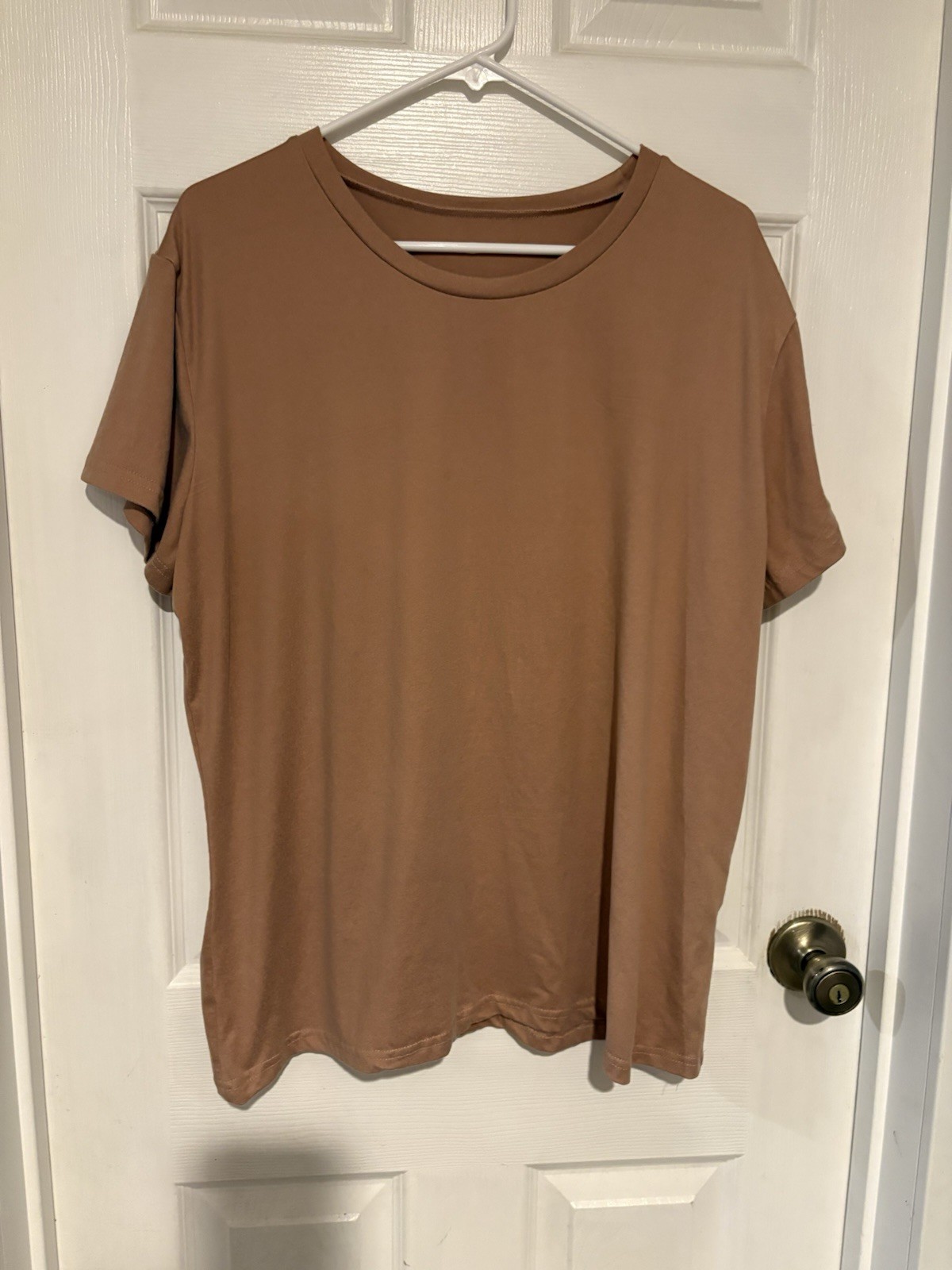 Men’s Brown Solid Crew Neck Short Sleeve Knit Stretch T-Shirt 2XL Regular