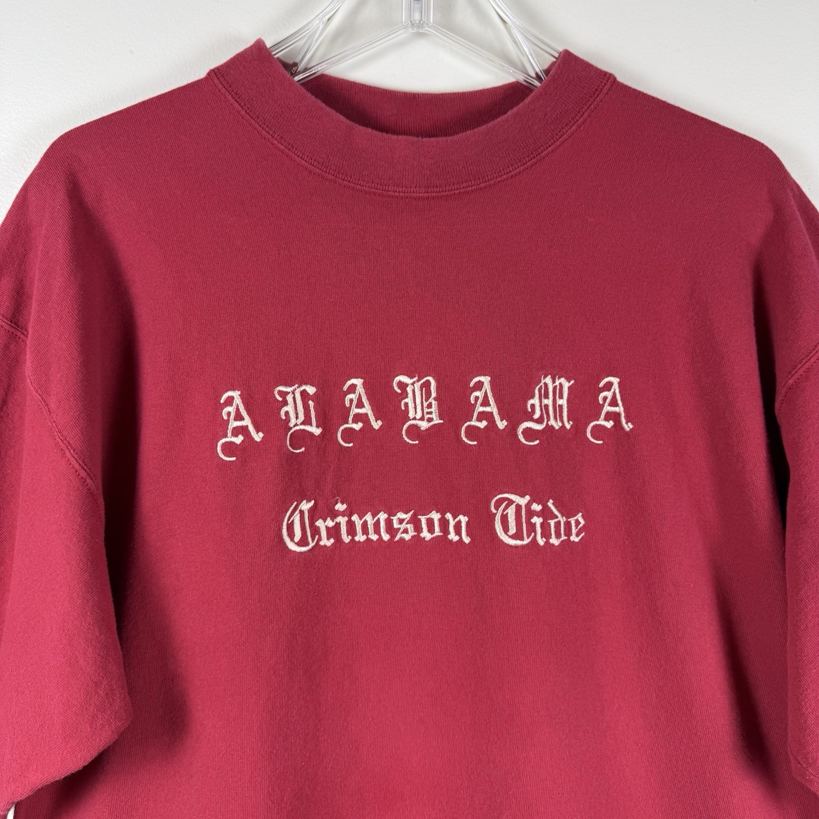 VTG Alabama Crimson Tide Gothic Embroidered Single Stitch Tshirt Size XL Red USA