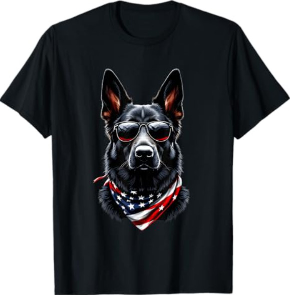 Black German Shepherd American Flag 4th July German Shepherd T-Shirt