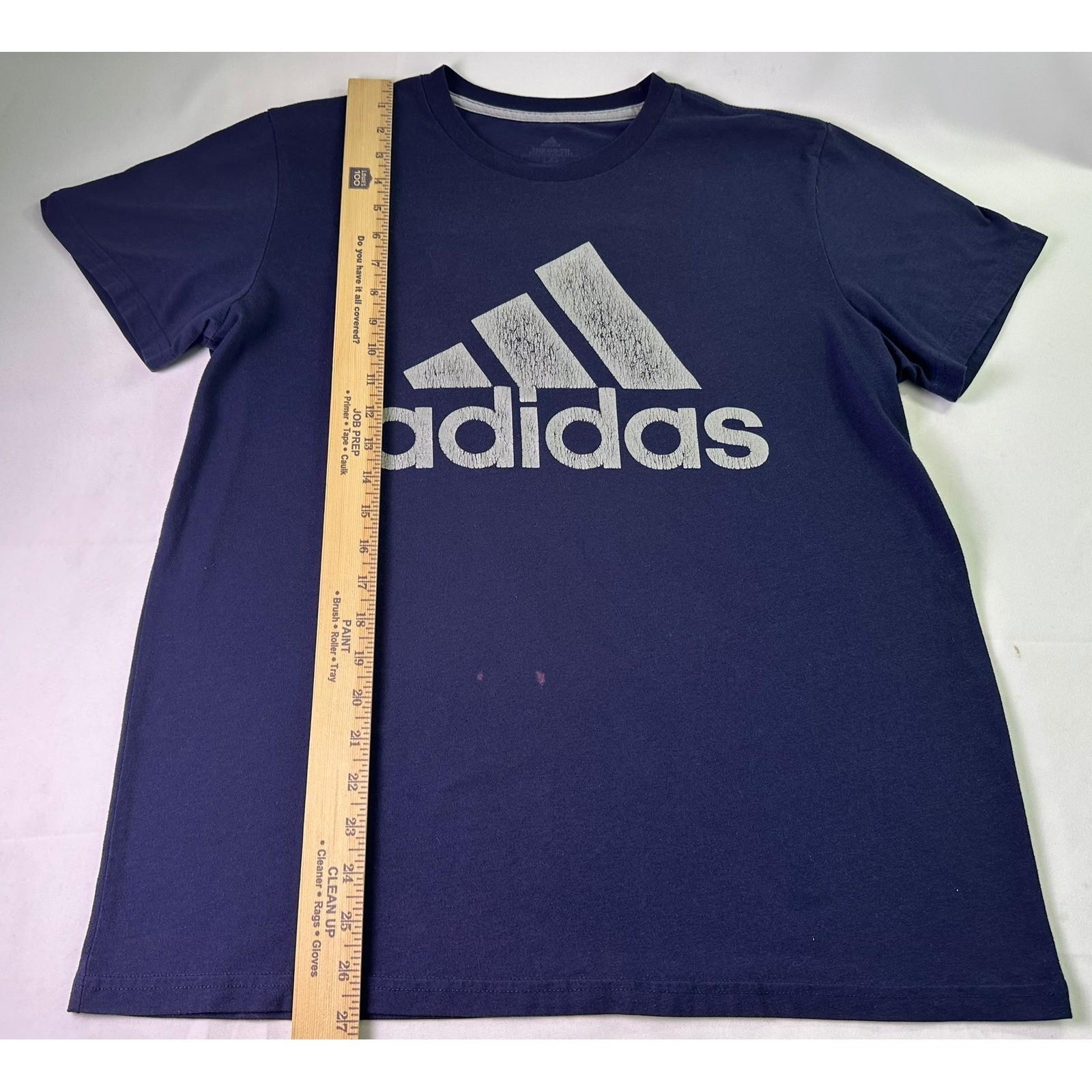 Adidas The Go-To Performance Tee Navy Blue Distressed Logo Shirt Men’s Large L