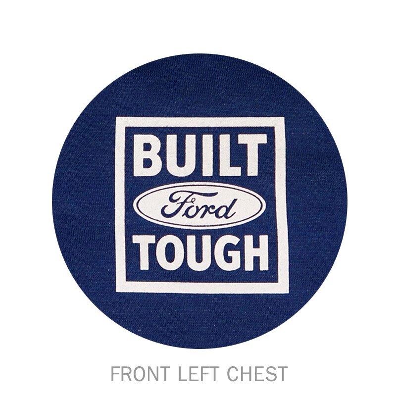 Ford Truck T-Shirt – Navy Blue “Built Ford Tough” Vintage Dealer Scene