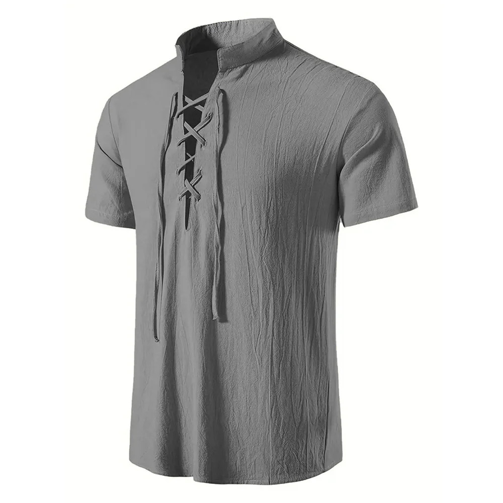 Men’s Retro Cotton Linen Shirt Stylish Pirate V-neck S-XXL Trendy Comfy Gift Tee