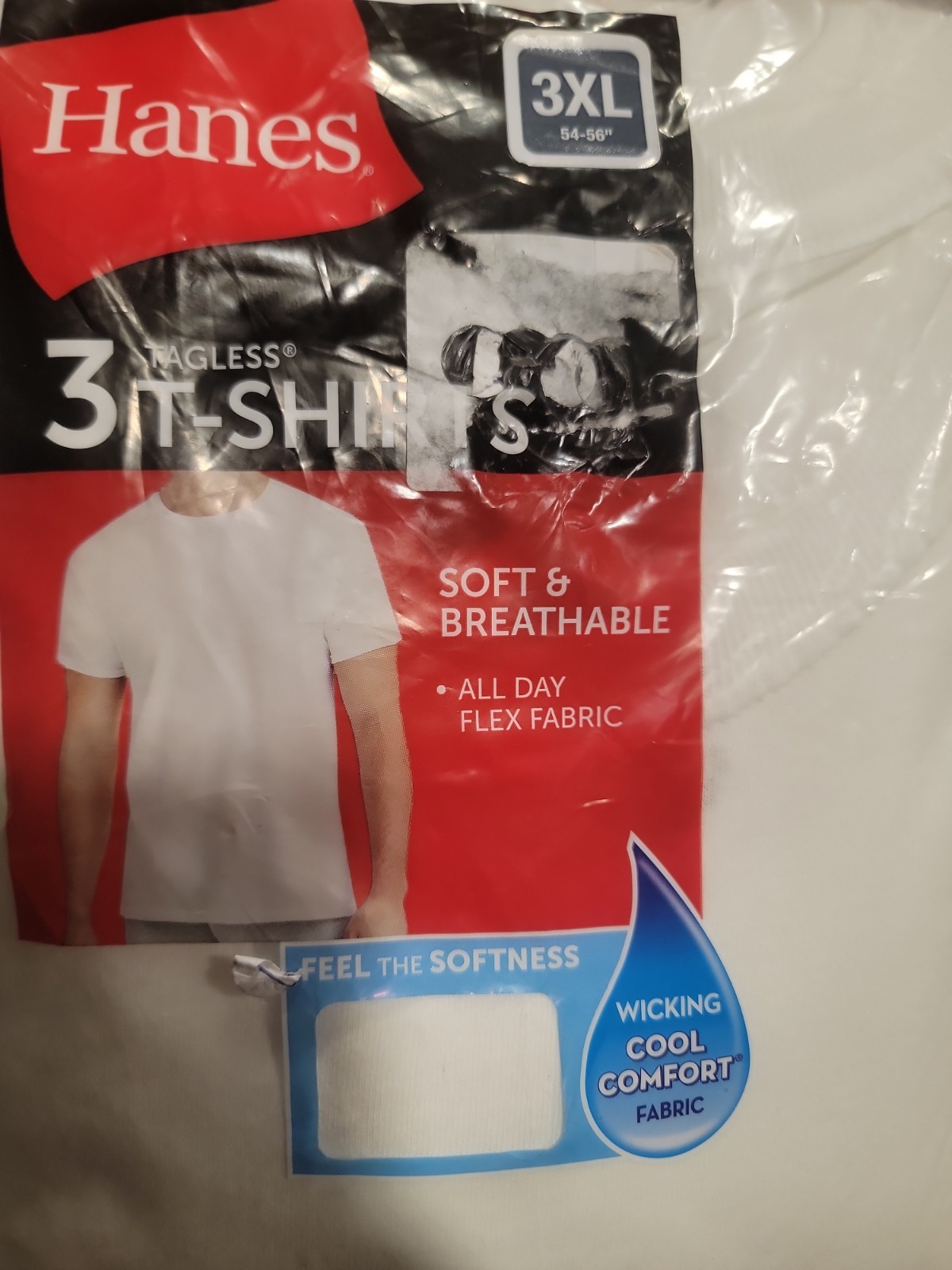 Hanes 3 Pack White Tagless T-Shirts 3XL 54-56 Crew Neck Undershirts NEW