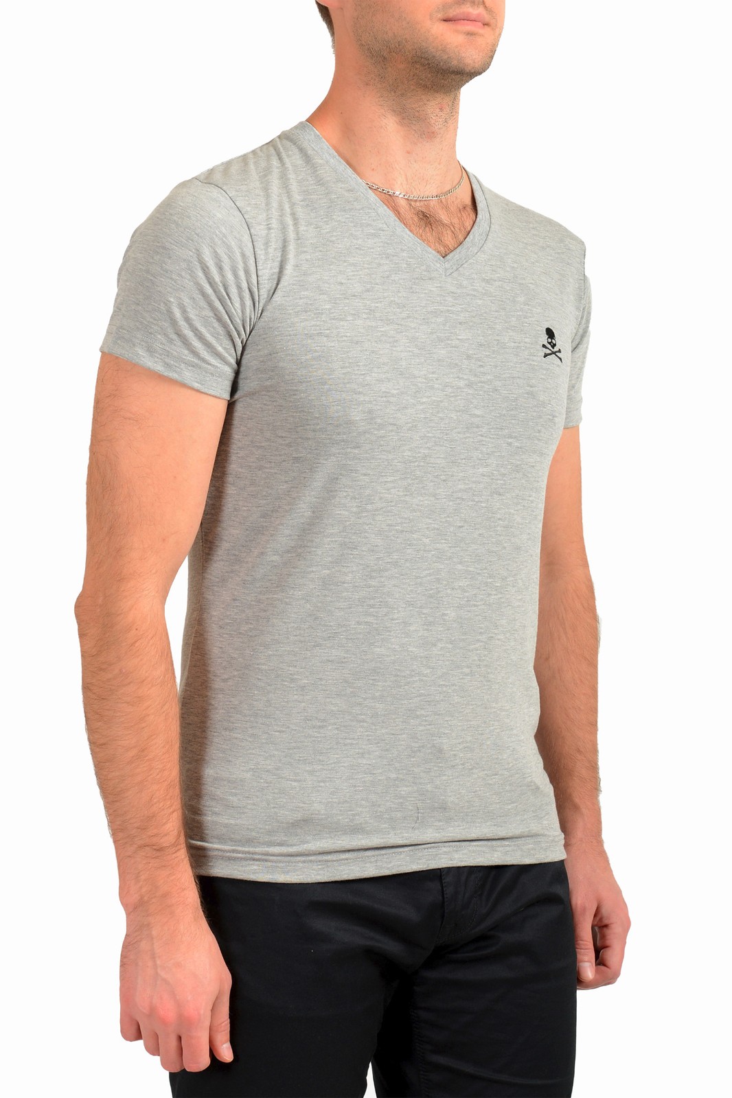 Philipp Plein Men’s Gray Short Sleeve Logo Print V-Neck T-Shirt US 2XL IT 56