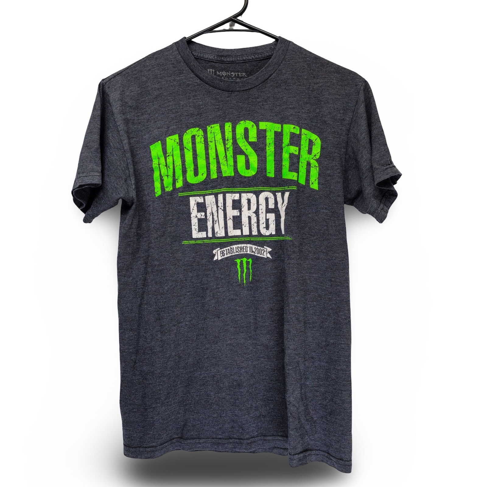 Monster Energy Graphic T-Shirt Mens Small Charcoal Gray Neon Green Excellent