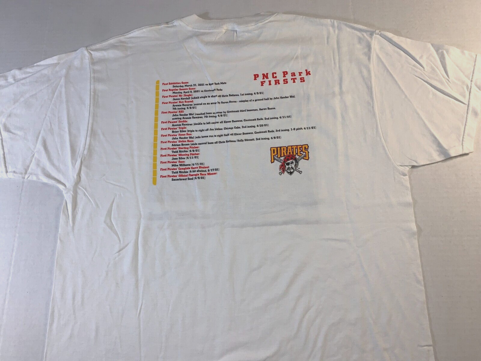 Rare Vintage 2001 Pittsburgh Pirates PNC Park Season Finale 1sts T-Shirt New! XL
