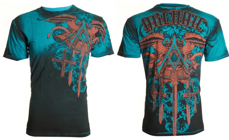 ARCHAIC by AFFLICTION Blue DAVENTRY Short Sleeve Slim Fit Y2K Mens T-shirt NWT