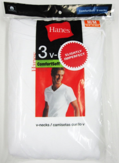 Hanes Men’s V-Neck T-Shirt White Irregular, 3-Pack,Sizes S-3XL