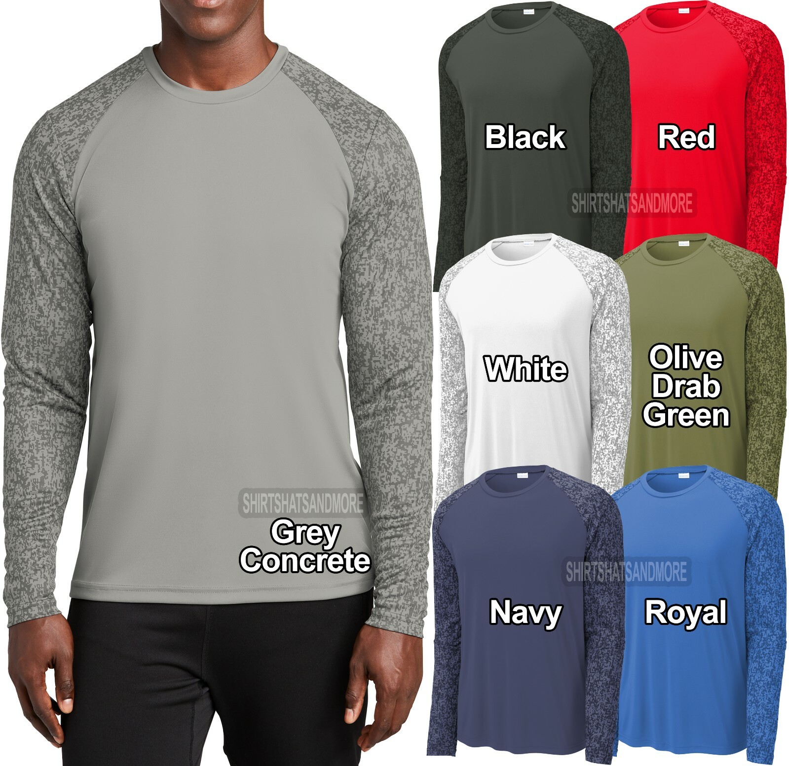 Mens Long Sleeve Digital Camo T-Shirt XS-XL 2XL, 3XL, 4XL Moisture Wicking Tee