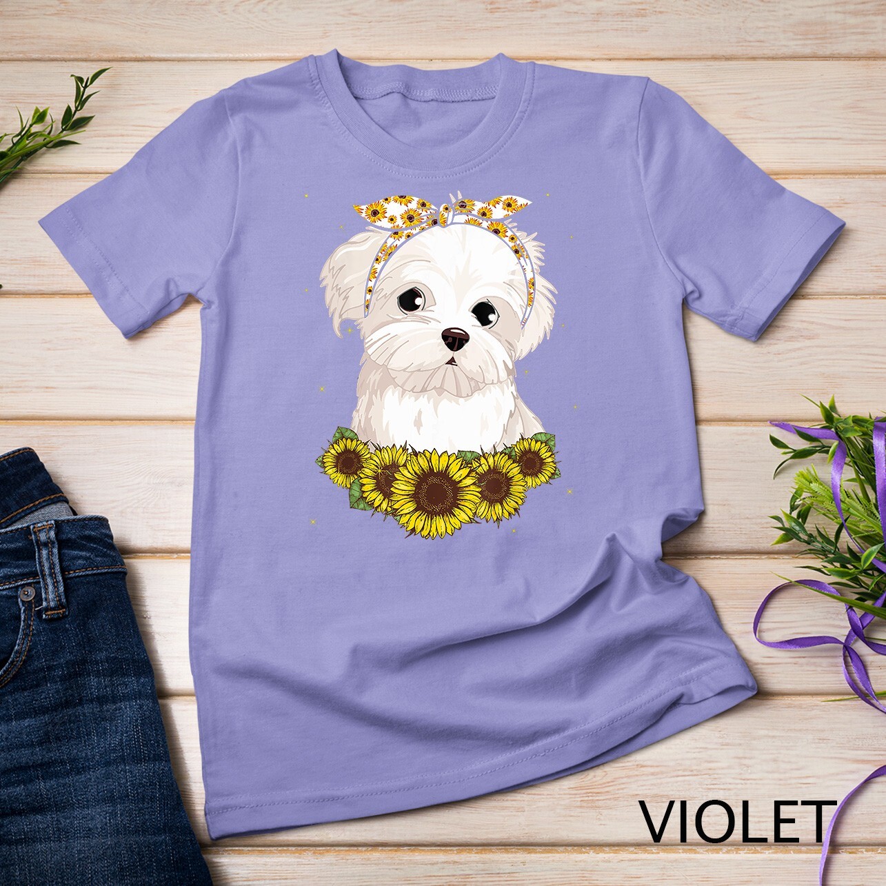 Girls Women Mom Maltese Dog Sunflower Gift T-Shirt Unisex T-shirt