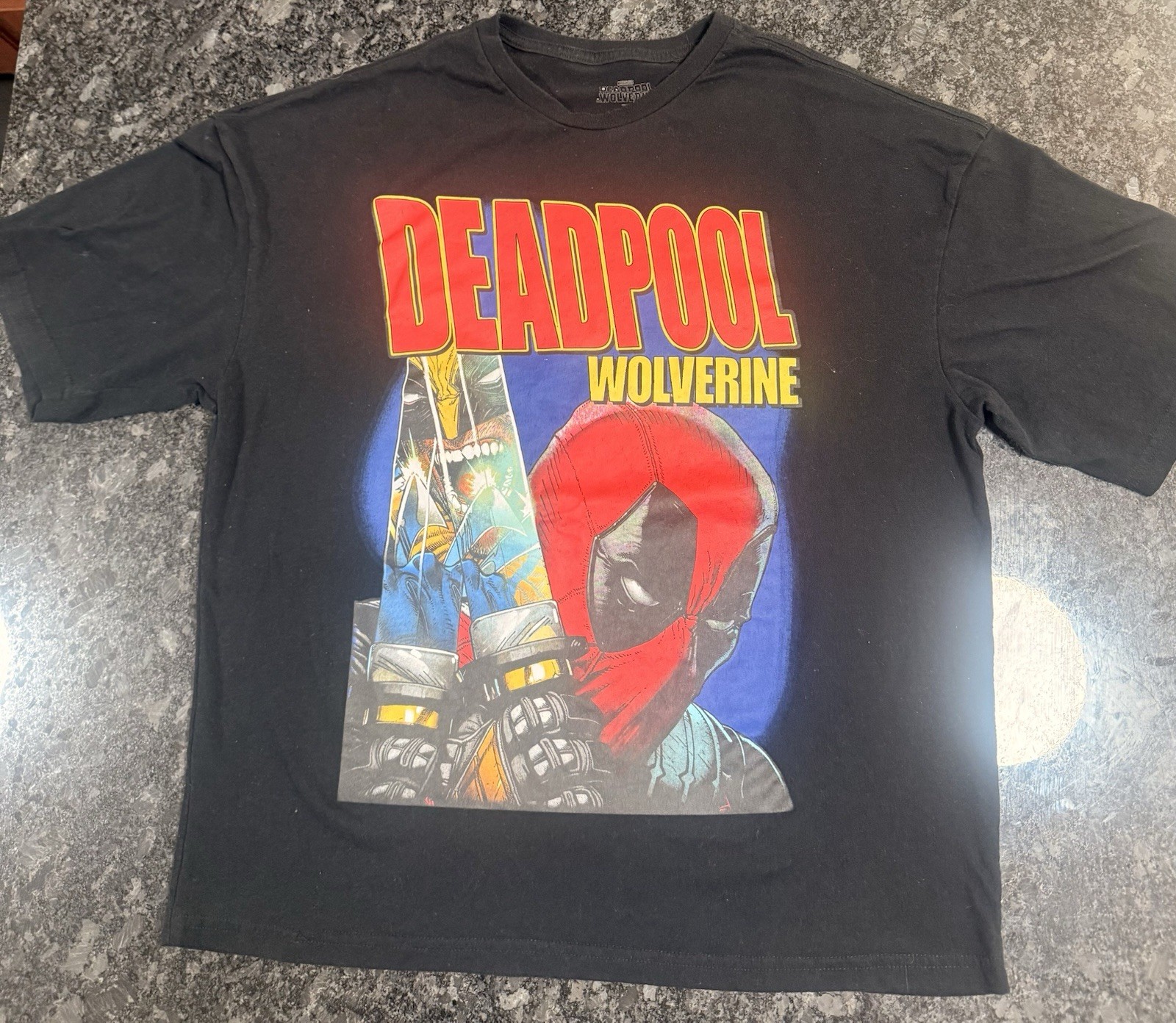 Marvel Men’s Deadpool Wolverine Short Sleeve Tee (L) Large Black