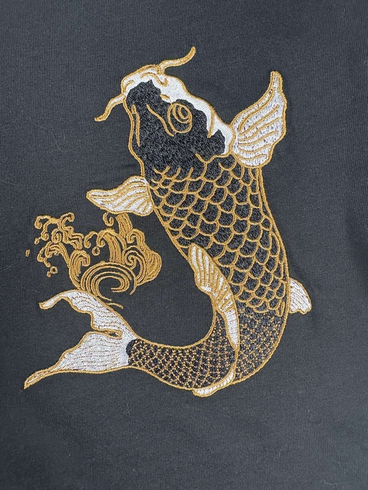 Vintage Style Japanese Brand Sukajan Dragon Embroidered Koi Fish Shirt Black L